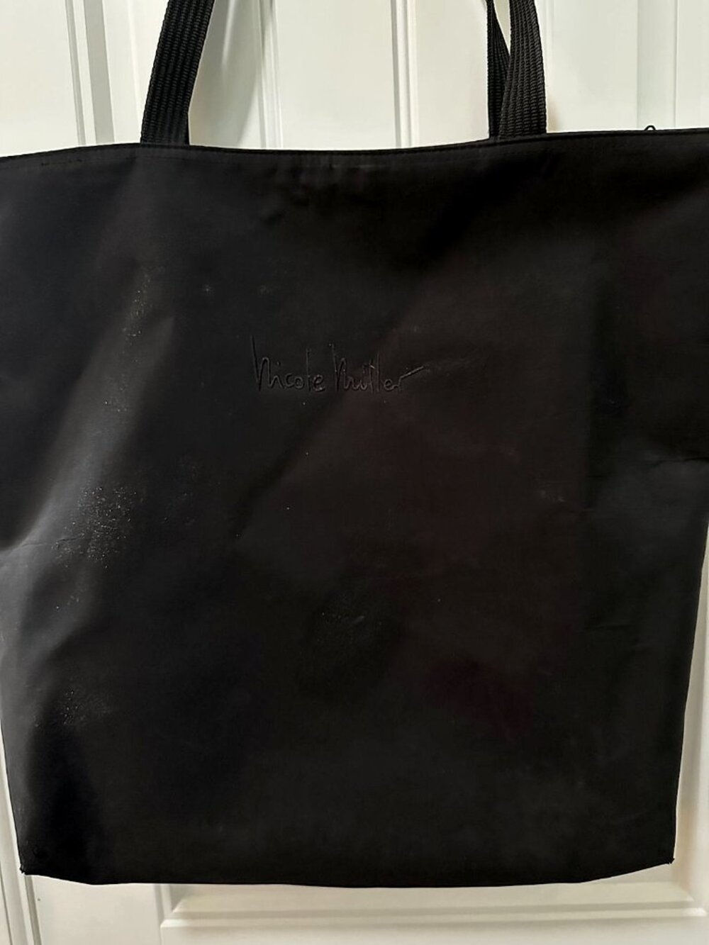 Nicole Miller Black Nylon Zip Tote/Shoulder Bag with Shopping Bag Print Lining